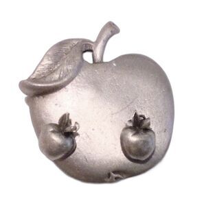 Vintage Pewter Apple Brooch and Earring Set Demi Parure